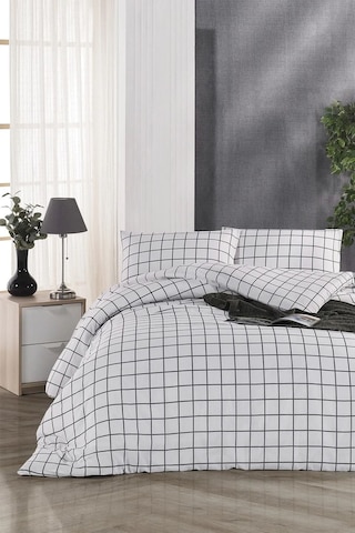 Karo Siyah Pamuklu Nevresim Takımı 120x200 Yataklar İçin Beyaz