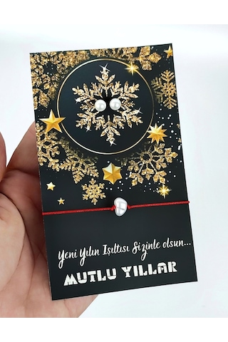 Yeni Yıl Yılbaşı Hediyesi İnci Küpe Ve Kırmızı İpli İnci Bileklik 10 Adet