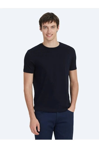 Kip Lacivert Düz Bisiklet Yaka %100 Pamuk T-shirt Lacivert