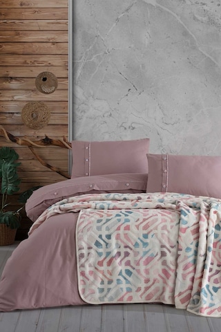 Elart Pamuk Nevresimli Battaniye Seti 5 Parça Mila Gülkurusu