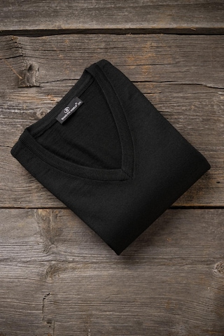 Woolen World V Yaka Battal Büyük Boy Yünlü Triko Kazak Siyah