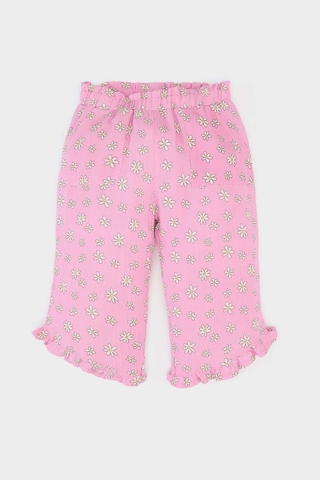 DeFacto Kız Bebek Krinkıl Viskon 2'li Takım Kısa Kollu Tişört Beli Lastikli Çiçekli Pantolon E7798A525SMPN444 Pembe