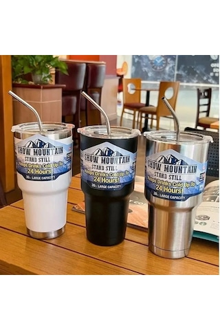 Dinosaurs 30oz Buz Bar Bardağı Yaz Kahve Fincanı Araba Su Bardağı 304 Paslanmaz Çelik Yalıtım Soğuk Tutmak Fincan Taşınabilir Çift Bardak Beyaz Bej