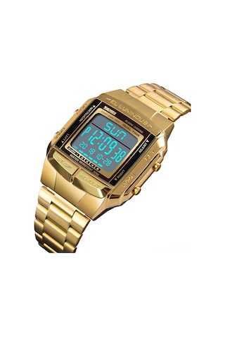 Dofolink Skmeı Erkek Kol Saati 3atm Su Geçirmez Çift Zaman 5 Alarm Güneşışığı Stopwatch Multifonksiyonlu Paslanmaz Çelik Kordon Gold