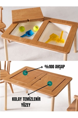 Montessori Çift Hazneli 2 Sandalyeli Aktivite Masası Hugo Ahşap