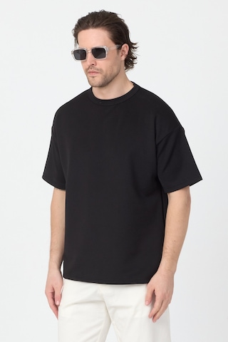 Tonny Black Kalın Kumaş Oversize T-shirt Erkek Siyah T-shirt Tbtshrt005