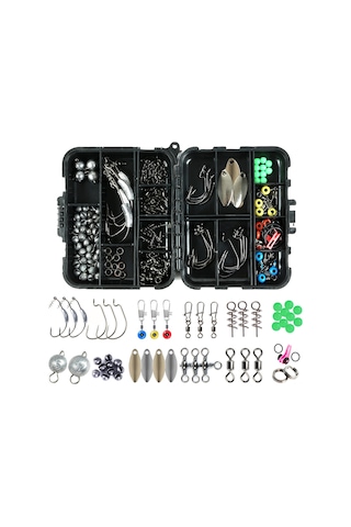 Xiyyadms 155 Parça Deniz Ve Kayalık Balıkçılık Aksesuar Seti: Ağırlıklı Krank İğne, Spoon Yem, Işık Verici Boncuk, Çelik Ring Ve Kutusu T0184