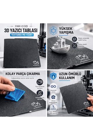 Rhino3d 235x235 Peı Tabla Ender 3 Uyumlu Textured Yüzey 3d Yazıcı Build Plate