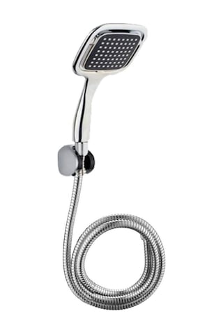 Krom Kare Duş Başlığı Mafsal Ve Duş Hortumu Seti Gri