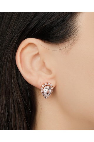 Lekka Design Kadın Kararmaz Çelik Lüks Takı Damla Zirkon Taşlı Şık Abiye Küpe Altın