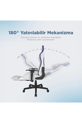 Mc-8663b Typhoon Oyuncu Koltuğu Gri Mavi, Terletmez Kumaş, Yatabilen Sırt, Yükseklik Ayarlı Kol Desteği, Ergonomik Çok Renkli