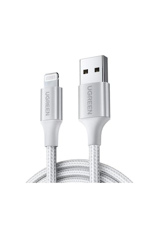 Ugreen Lightning Apple Uyumlu iPhone  Örgülü Data Ve Şarj Kablosu Beyaz