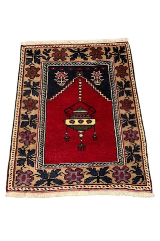 El Dokuma Küçük Taşpınar Namazlık 74x96 Kırmızı Küçük Seccade Yün