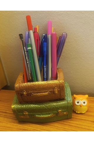 Artepieza Vintage Çift Bavul Saksı- Masaüstü Düzenleyici- Dekoratif Bavul Kalemlik Yeşil-kahve 12 8 1 Adet