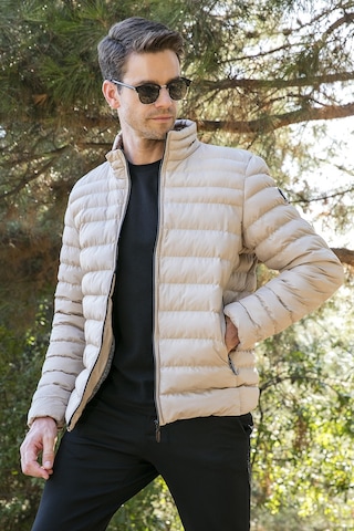 Buratti Dik Yaka Fermuarlı Cepli Slim Fit Şişme Erkek Mont 649002 Vizon