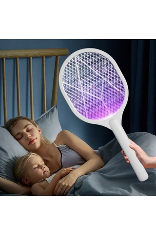 Büro Ev Ofis Yazlık İçin 5w Standlı Şarjlı Uv Mor Işıklı Sinek Kovucu İmha Edici Raket