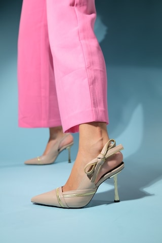 Luvishoes Glen Bej Cilt Fermuar Detaylı Kadın Yüksek Topuklu Ayakkabı Bej