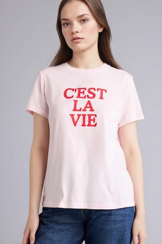 Defacto Slogan Baskılı Penye Kısa Kollu Tişört H1922ax26smpn671 Pembe-pn671