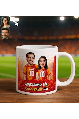 Bk Gift Kişiye Özel İsimli Sarı-kırmızı Sevgili Karikatürlü Beyaz Kupa Bardak İsim Ve Forma Numaralı Taraftar Kupa, Doğum Günü Hediyesi Kobitmeyenco Çok Renkli