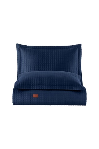 Elegante %100 Pamuk Saten Yatak Örtüsü Seti Lacivert Bej