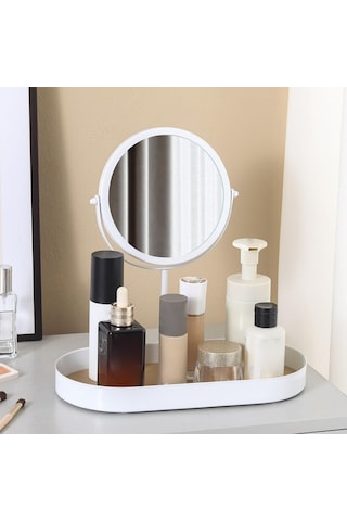 Homyl Tepsili Masa Üstü Makyaj Aynası Ayrılabilir Beyaz Beyaz