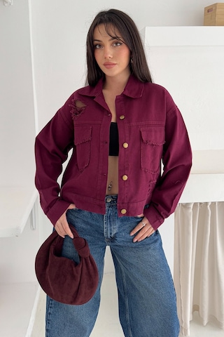 Kadın Yırtık Detaylı Crop Ceket Dinamik & Sokak Stili Bordo