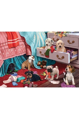 Puzzle 500 Parça Puppies In The Bedroom