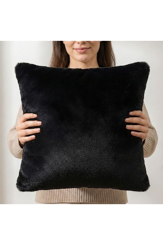 Premium Siyah Peluş Kırlent Kılıfı 45x45 Cm Yumuşak Dokulu, Şık Ve Modern Koyu Siyah