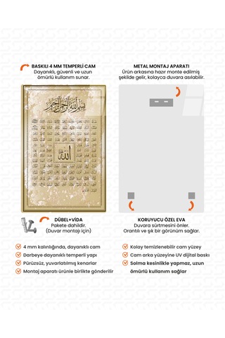 Sevgilicam Esmaül Hüsna Allah'ın İsimleri Ve Sıfatları Dini İslami Cam Tablo