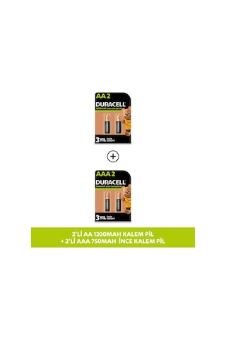 Şarj Edilebilir Aa 1300 Mah, 2'li + Duracell Şarj Edilebilir Aaa 750 Mah Pil, 2'li Paket