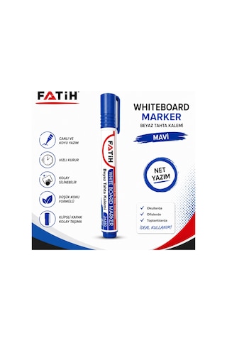 Fatih Beyaz Tahta Kalemi Mavi Whiteboard Marker Silinebilir Hızlı Kuruyan Düşük Kokulu Tahta Kalemi