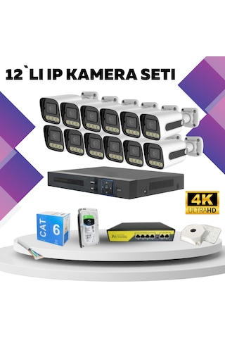 12'li Güvenlik Ip Kamera Seti - 4mp Dış Mekan Kamera, 3.6mm Lens,