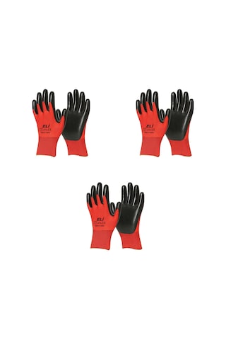 Eli Nitril İş Güvenlik Eldiveni - Kırmızı - 10/xl - 3 Çift - Paket