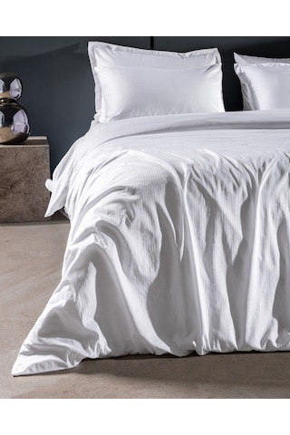 Madame Coco Thalie Çift Kişilik %100 Pamuk Çizgili - 300tc Saten Nevresim Takımı - Beyaz 8684427207826 Beyaz