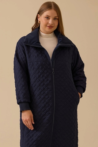 Galaxi Kadın Büyük Beden Kapitone Fermuarlı Pardesü 4002 Lacivert Lacivert