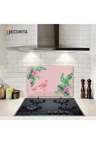 Decorıta Cam Ocak Arkası Koruyucu | Tropik Flamingo