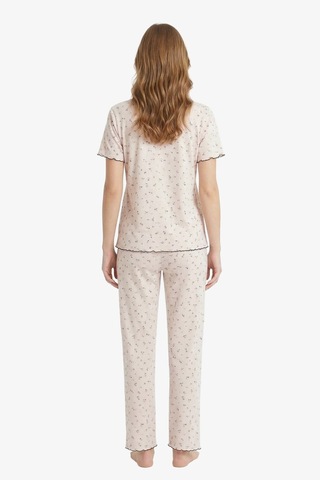 Cottonhill Beyaz Çiçek Desenli Pointel Gömlek Yaka Kadın Pijama Takımı