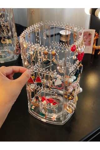 Döner Takı Ekran Standı Kulak Klipsi Küpe Küpe Saklama Standı Taşınabilir Takı Saklama Kutusu Asılı Kolye Rafı Siyah