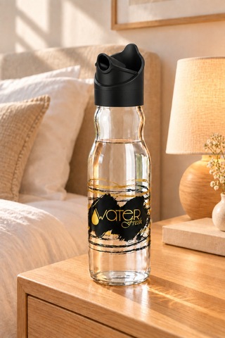 Water Fresh 700 Ml Çevrilebilir Kapaklı Cam Sürahi Başucu Ve Çalışma Masası Sürahisi Siyah - 927537818