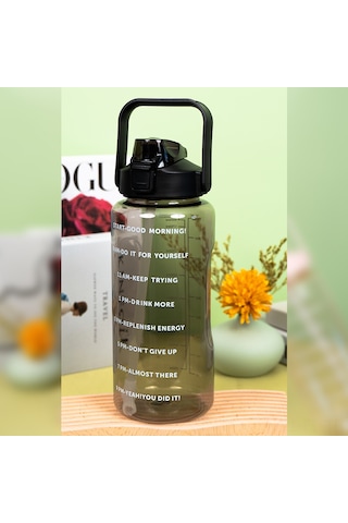 Lemestar 2000ml Siyah Şeffaf Plastik Su Kabı, Ölçü İzli Spor Kettle, Pipetli, Düşmeye Dayanıklı, El Çantalı Ev Kullanıma Uygun Siyah