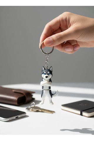 Husky Köpek Figürlü Hareketli Anahtarlık