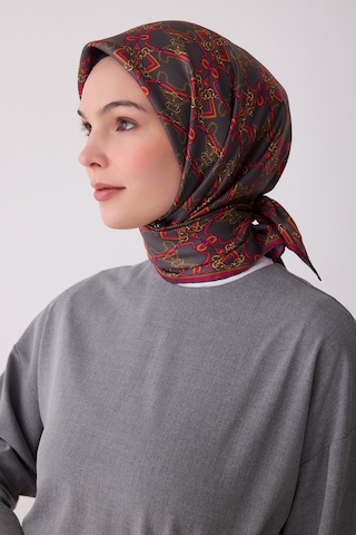 Klasik Desen İpek Twill Eşarp - 2026 İlkbahar-yaz T 4328 Füme