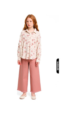 Xo Kids Yüksek Kemerli Çıtçıt Kapamalı Geniş Paçalı Kız Çocuk Pantolon 5-14 Yaş 2440 Gülkurusu