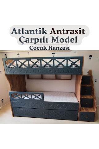 Mdf Atlantik Antrasit Çarpılı Model Çocuk Ranzası