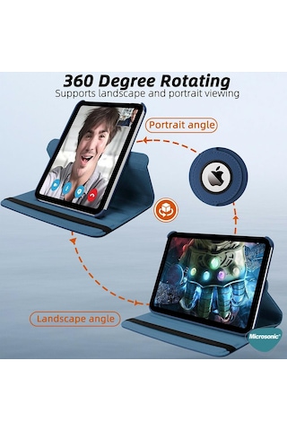 Microsonic Apple Uyumlu iPad Mini 7 Kılıf A2993-a2995 360 Rotating Stand Deri Tablet Kılıfı