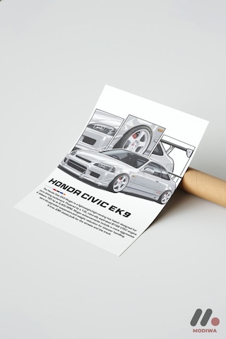 Honda Civic Ek9 Jdm Araba Posteri, Çerçevesiz Yüksek Kalite Duvar Afişi - Oto Severlere Özel Hediye
