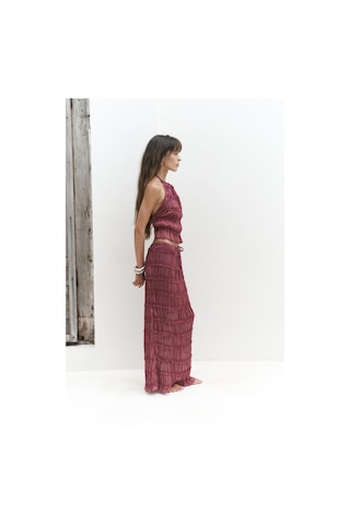 Sofi Transparan Açık Bordo Crop Etek Takım Açık Bordo