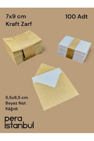 100 Adet Mini Zarf 70mmx90mm Kraft Zarf Hediye Doğum Günü Dilekleri Zarfı Beyaz Not Kartlı