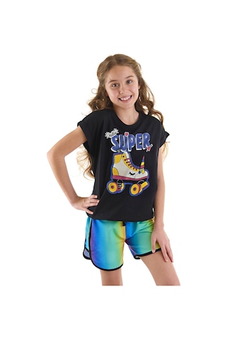 Denokids Mshb&g Unicorn Paten Kız Çocuk T-shirt Şort Takım Çok Renkli