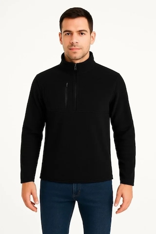 Defymoda Arka Polar Kazak Dik Yaka - Siyah